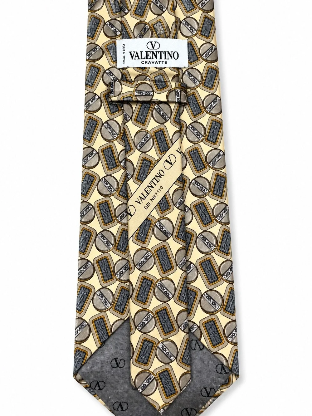 Valentino Yellow and Gray Geometric Printed Silk Tie